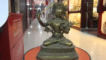 

9 Chinese temple Copper Gold Gilt Bodhisattva Manjusri Manjushri kwan-Yin Statue