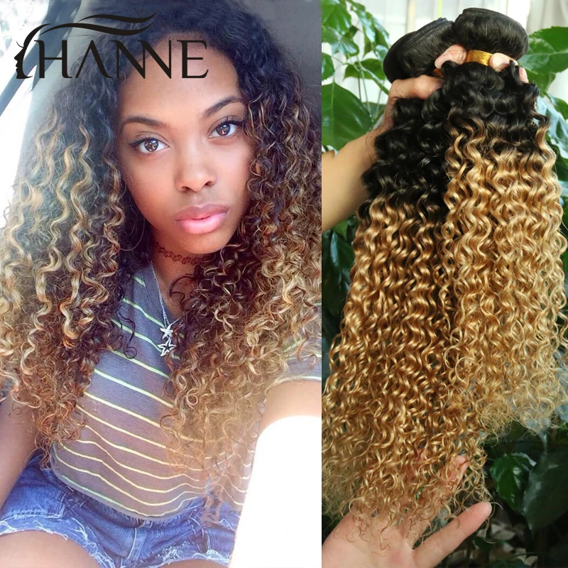 Short Weave Hair Malaysian Afro Kinky Curly Two Tone 1b 27 Colored
