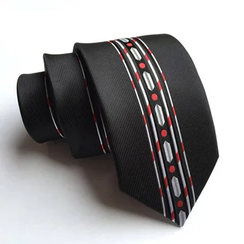 

6cm Fashion Skinny Tie Designer Panel Necktie Black with White Red Stripes Geometric