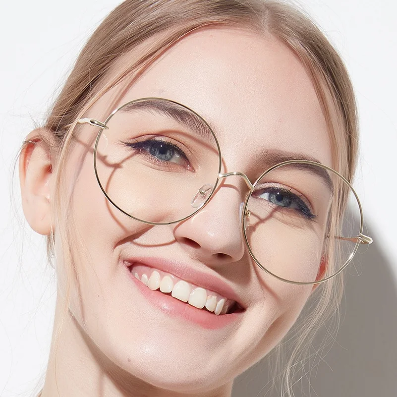 3 Colors Women Men Oversized Clear Lens Round Glasses Silver Metal Frame  Vintage Sexy Circle Glasses Brand Designer Huge Big Students Eyeglasses