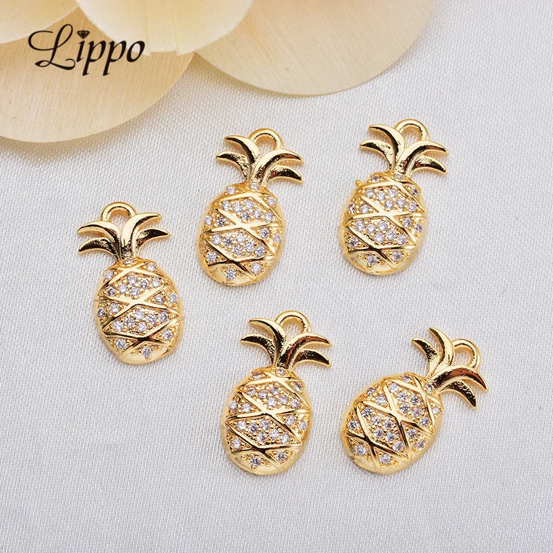 

10pcs Zircon Charms Gold Color Pineapple Connector Charm Bracelet Bangle Necklace Jewellery Pendant