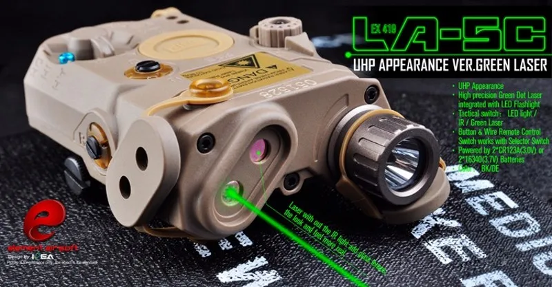 Element Airsoft PEQ15 LA-5C UHP внешний вид тактический флэш-Светильник ИК зеленая точка лазерная указка охотничье оружие пистолет светильник EX419