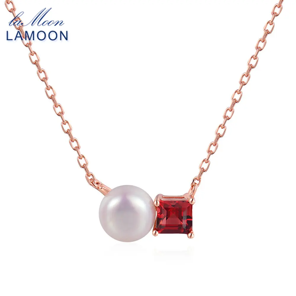 Lamoon Simple 100% Natural Red Garnet Freshwater Pearl 925 Sterling Silver Chain Pendant Necklace S925 LMNI054 - Image 5