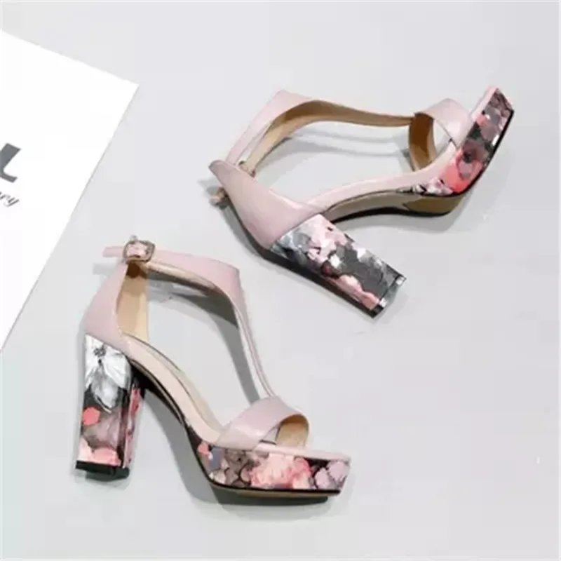 

summer thick with sandals high heels leather waterproof table toe colorful fashion shoes sexy Roman shoes