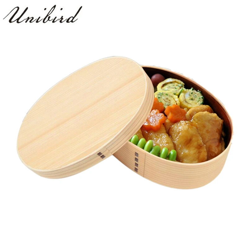 

Unibird 1Pc Wooden Lunch Box with Compartment Janpanese Style Sushi Bento Box for Kids 3 Grids Fruit Storage Food Container