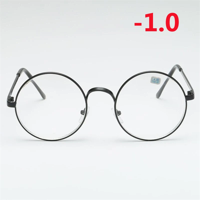 Студенческие очки для близорукости, женские и мужские металлические круглые очки, оправа с градусом, короткие очки для коррекции зрения-1-1,5-2-2,5-3-3,5-4,0 - Цвет оправы: Myopia 100