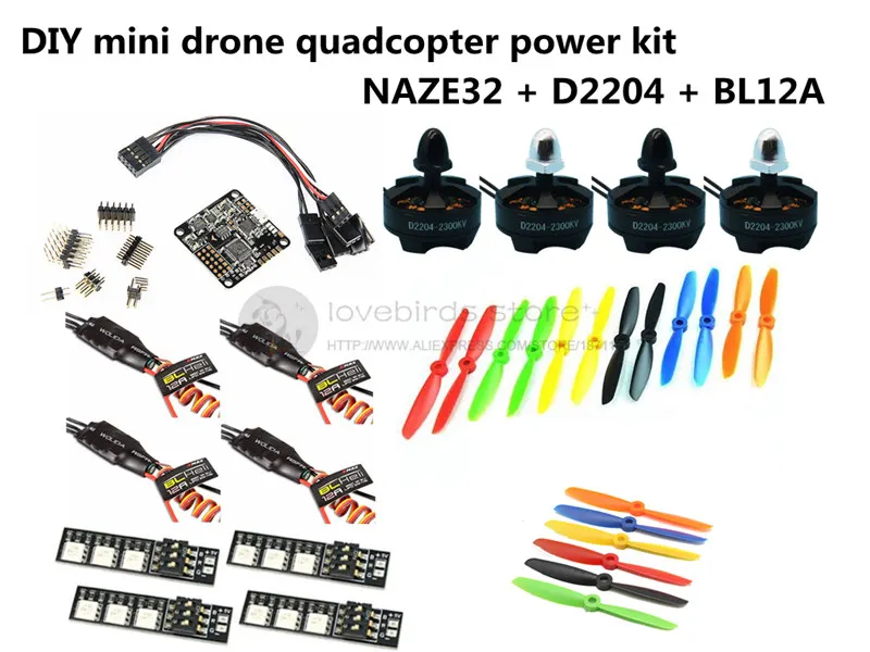 

DIY mini drone power kit NAZE32 + D2204 2300KV motor+ EMAX BL 12A ESC+5045/6045 propellers for QAV250 / ZMR250 / Nighthak 250