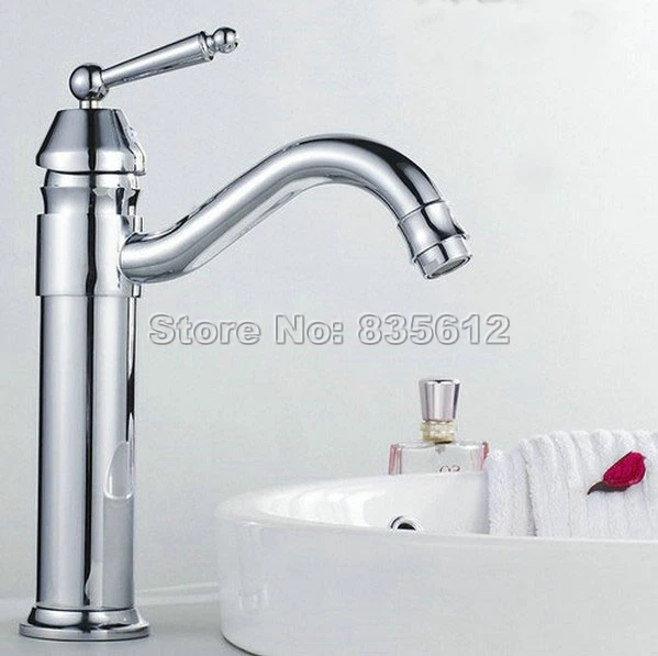 Chrome Brass Swivel Spout Bathroom Faucet Single Hole Washbasin Mixer