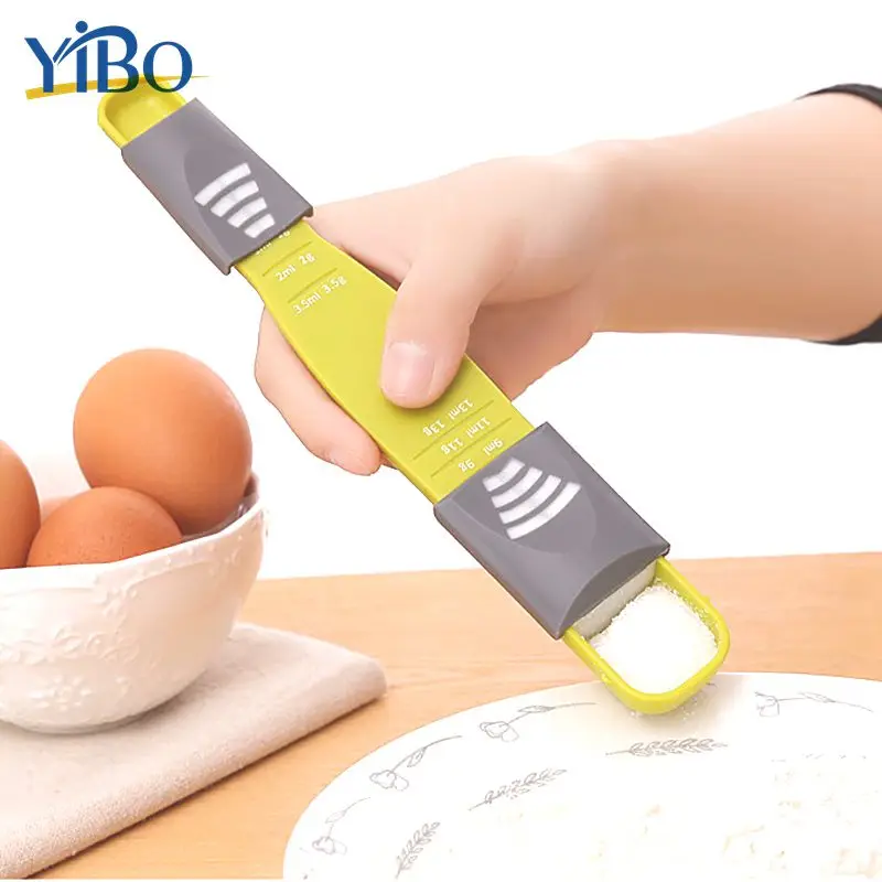 

YIBO 1PC Food Grade Plastic Measuring Spoon With Slip Cover Adjustable Salt Spice Scale Seasoning Baking Tool Kitchen Accessory