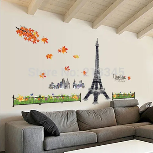 [Fundecor] removable Maple Autumn Eiffel Tower Wall hangings Living