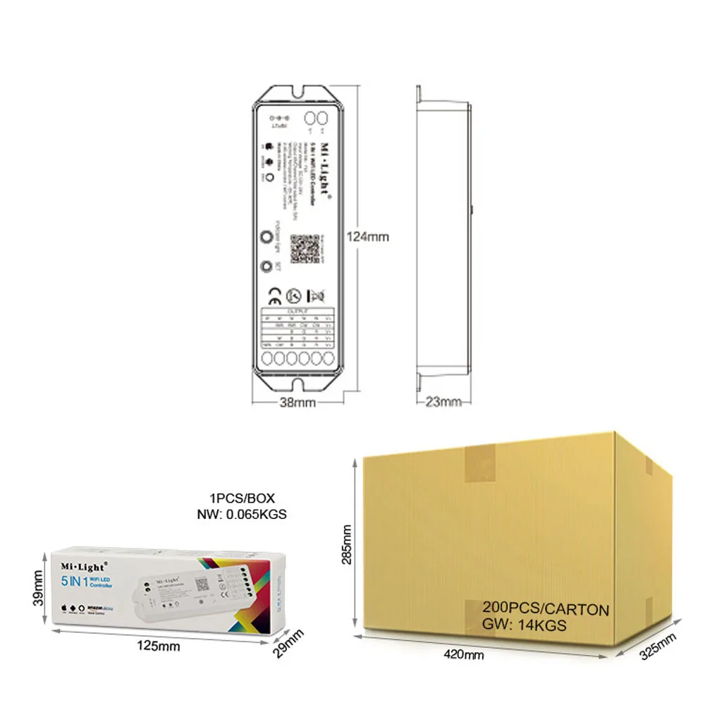 Milight YL5 5 в Беспроводная Светодиодная лента контроллер 1 Wifi Led 2 4 ГГц 15 А wi fi DC12 24V 6A