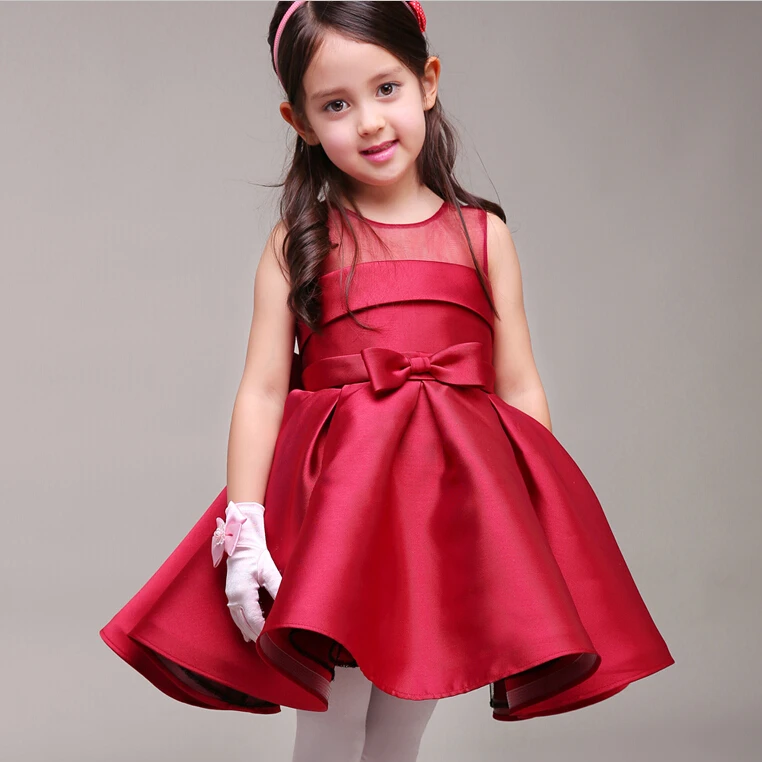 2016 Brand New Flower Girl Dresses Satin Bow Party Pageant Communion Dress Little Girls Kids/Children Princess Dress for Wedding