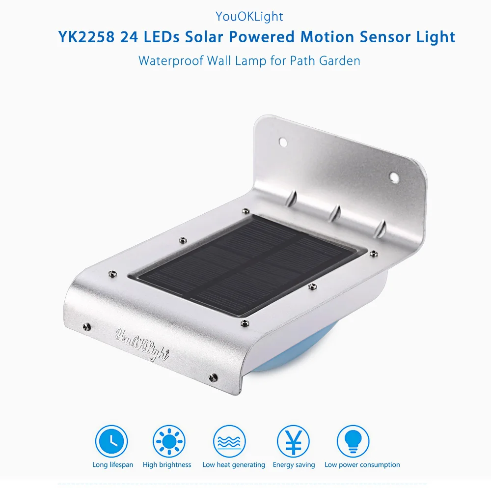 

YouOKLight Solar Light 24 Leds Solar Powered Motion Sensor Light Waterproof Wall Lamp for Path Garden Security Light 2017 New