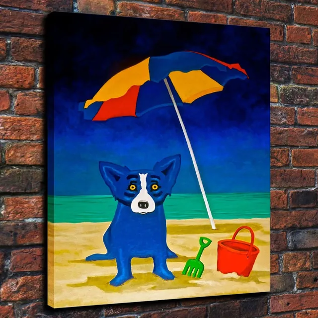 Painting Art Print on Canvas Blue Dog Home Wall Decor Art Wall Canvas