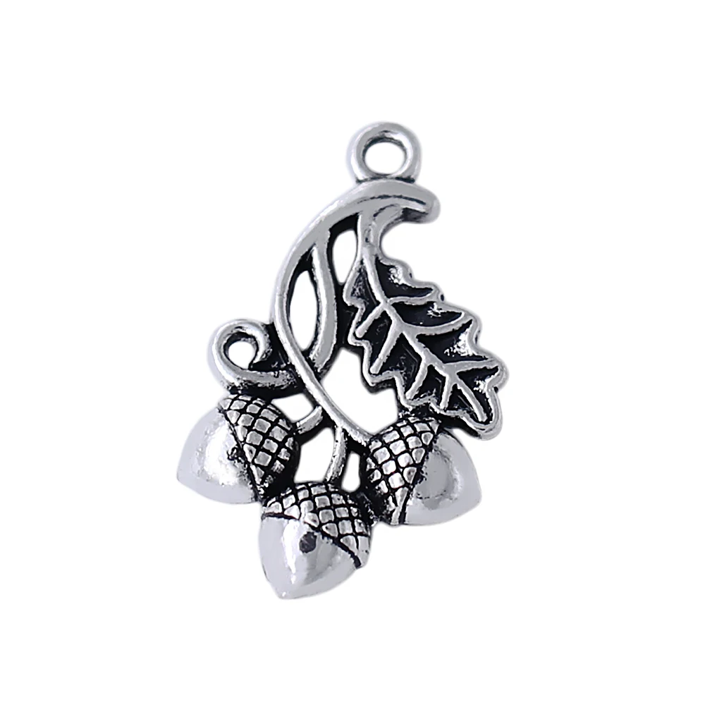

New fashion lucky pendant ancient silver 3D metal acorn plant fruit charm wholesale