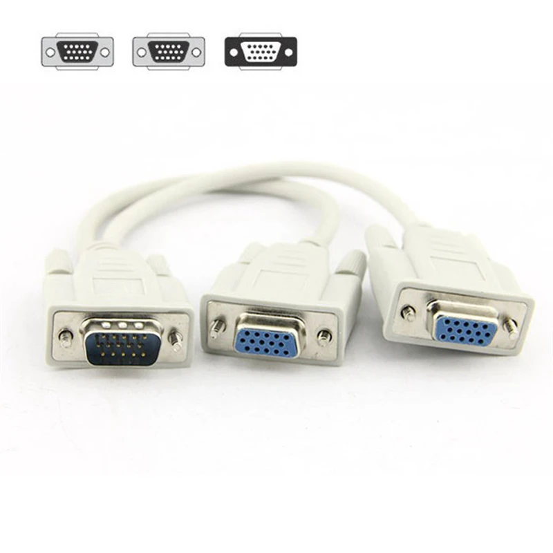 

2018 New Arrival 1 Male To 2 Female VGA SVGA Monitor Y Splitter Connector Cable Lead 15 Pin 0.2M for PC Computer Cable