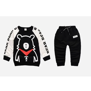 

New Fashion Baby Boy Girls Cute Cartoon Bear Print Long-sleeved Clothes Kids Cotton Sport Suit For 12M-4T Boys Sweater+Pant 2Pcs
