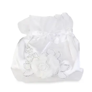 

White Bridal Bridesmaid Satin Flower Decorated Dolly Bag Handbag Evening Bag Ladies Wedding Purse Party Messenger Clutch