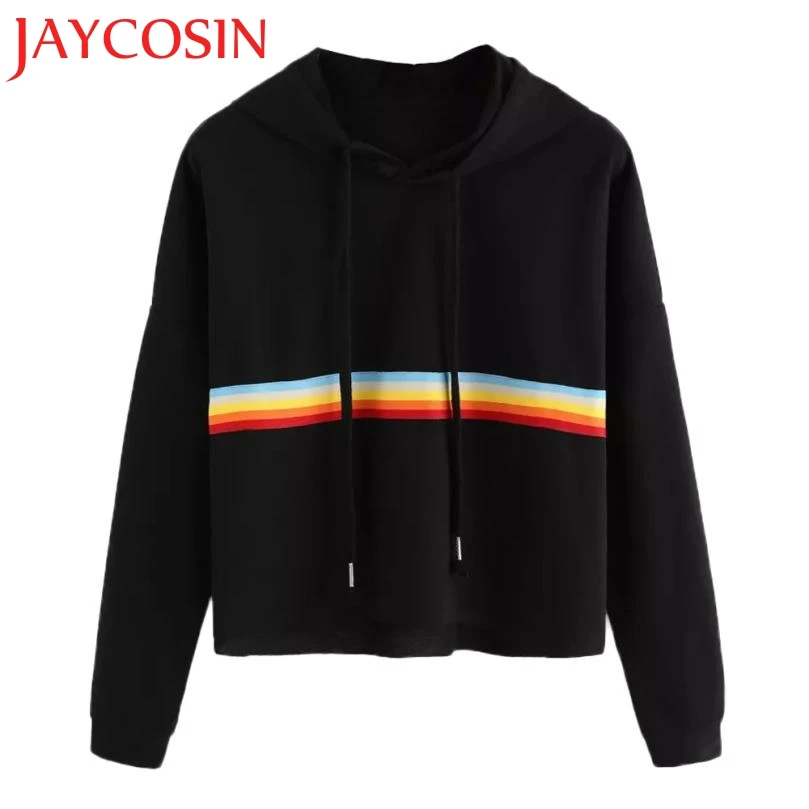 JAYCOSIN 2018 Женская с длинным рукавом Радуга Лоскутная О образным вырезом