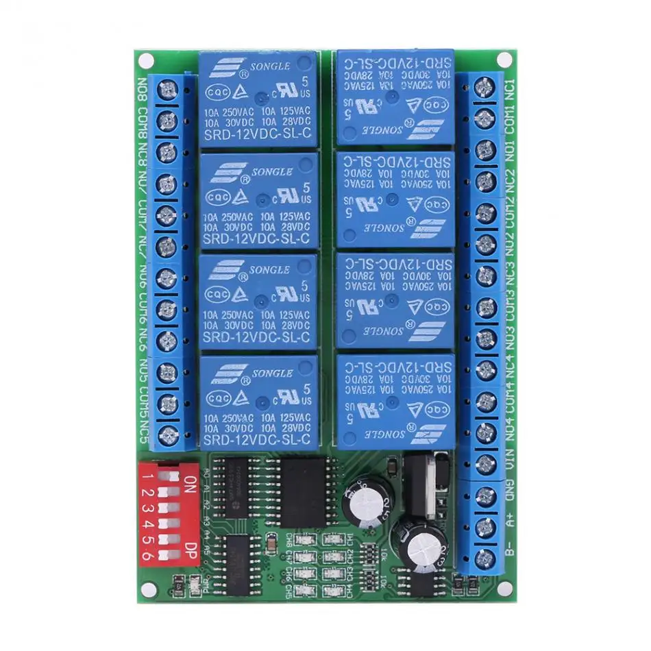 

DC 12V Relay 8 Channel Relay Module RS485 Relay Command Programmable Control Module Board