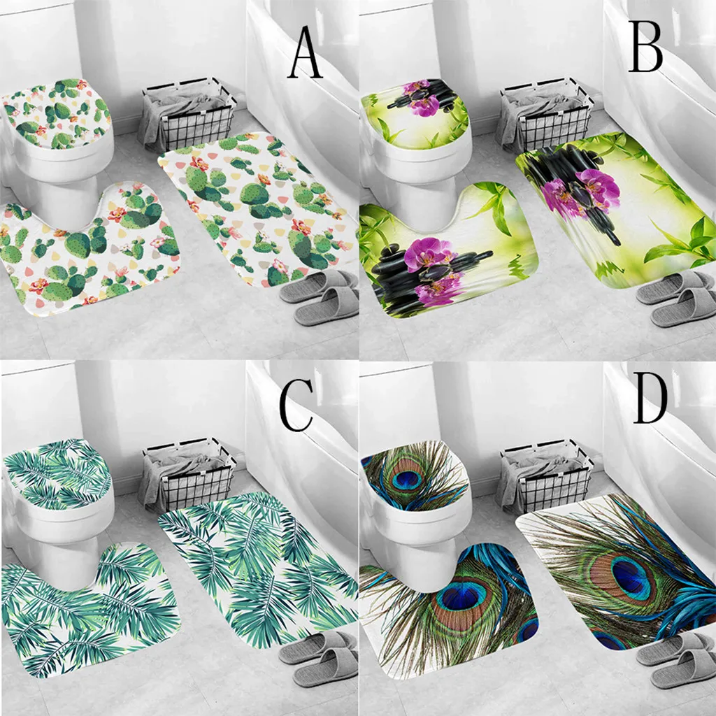Personality creative colorful toilet three-piece seat bathroom kitchen absorbent comfortable carpet mat H0520 | Дом и сад