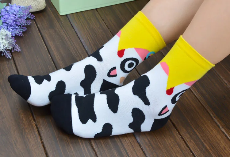 Новый увлекательный Творческий C Книги по искусству Ун Зебра Акула моль корова Тигр женские носки из чесаного хлопка Kawaii Harajuku веселого