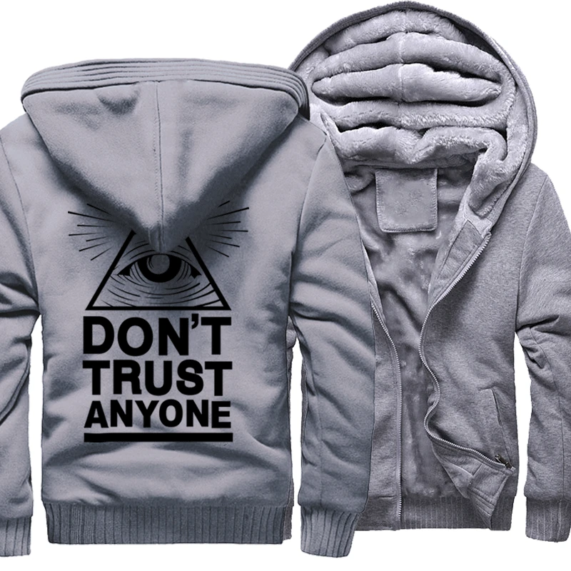 New Thick Hoody For Male 2017 Winter Warm Sweatshirt With Hat Print Dont Trust Anyone Illuminati All Seeing Eye Harajuku Hoodies