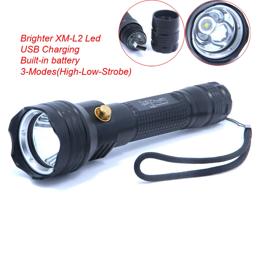 

Underwater LED Diving Flashlight XML L2 Waterproof Rechargeable Battery Built-in Torch USB Charging Super Bright Light Lamp