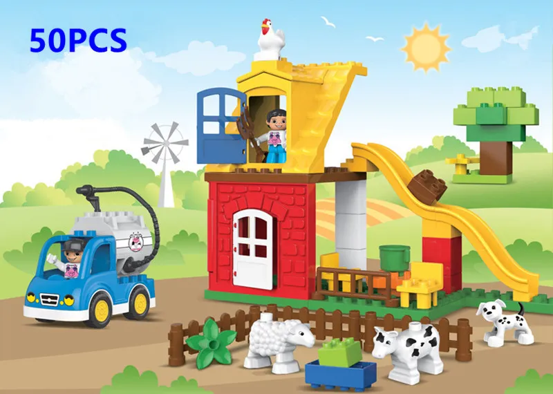 50-65 шт., строительные блоки большого размера, кирпичи, веселая семья, ферма, животные, парк развлечений, совместимые игрушки DuploINGlys для детей, подарки - Цвет: 50PCS