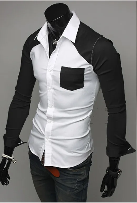 Brand New font b Men s b font Patchwork Full Sleeve Casual font b Shirt b