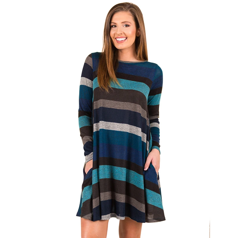 Gladiolus-2018-Autumn-Winter-Women-Dress-O-Neck-Long-Sleeve-Striped-Pocket-Loose-Casual-Midi-Knitted