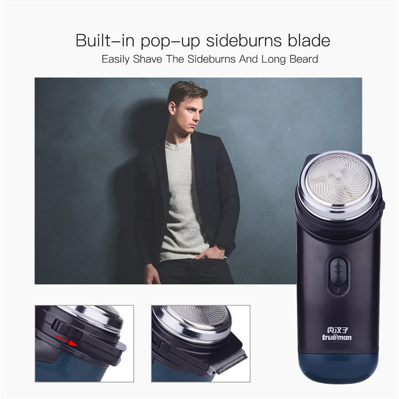 

Mini Electric Shaver Stainless steel Rotary Single Blade Razor for Men beard trimming machine battery powered