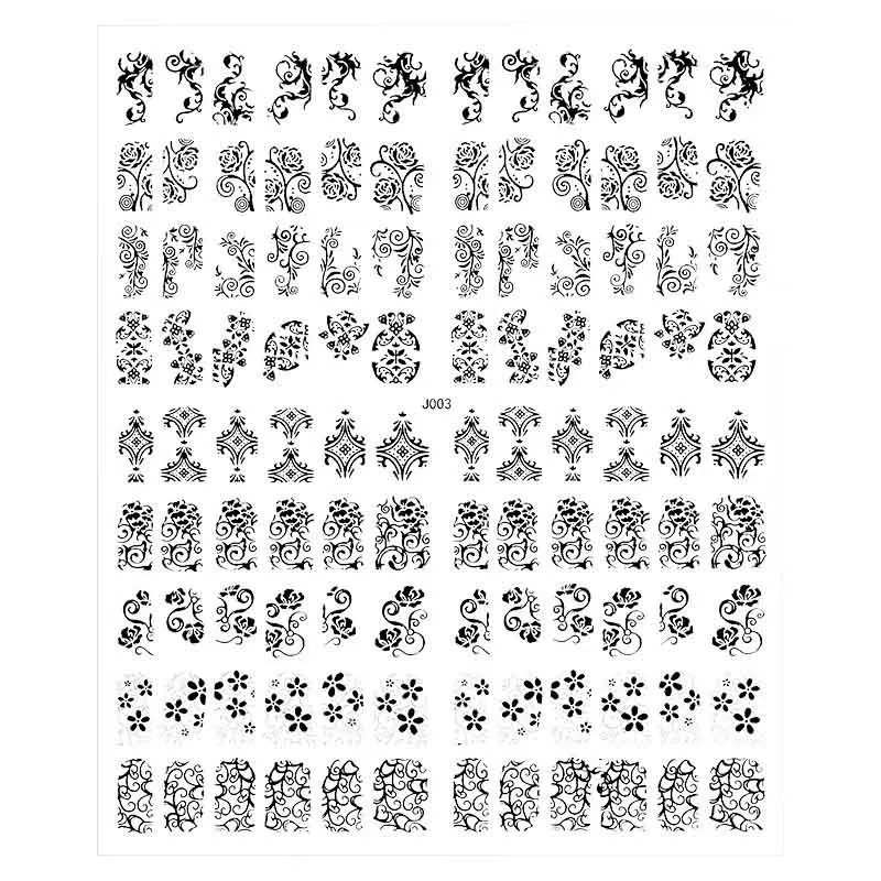 

3D Black Color Mix Nail Decals Decoration Designs Art Stickers 108pcs 1Sheet Beautiful Design Decals Nails Art Sticker#22x18.2cm
