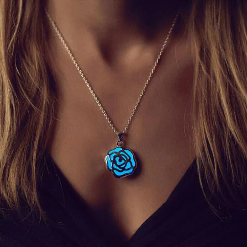 

Noctilucent Rose Fashion Necklace Jewelry Natural Stone bijouterie Flower Pendant Necklaces & Pendants Choker For Women NS3122