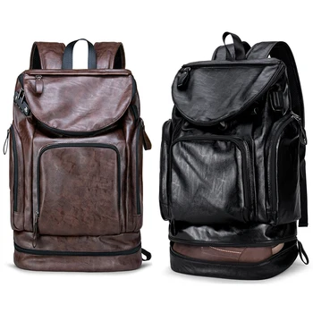 

PU Leather Backpack Men Laptop Backpacks 17'' Anti-theft Male Bag Pack Waterproof USB Charging Password Student Travel Bagpack