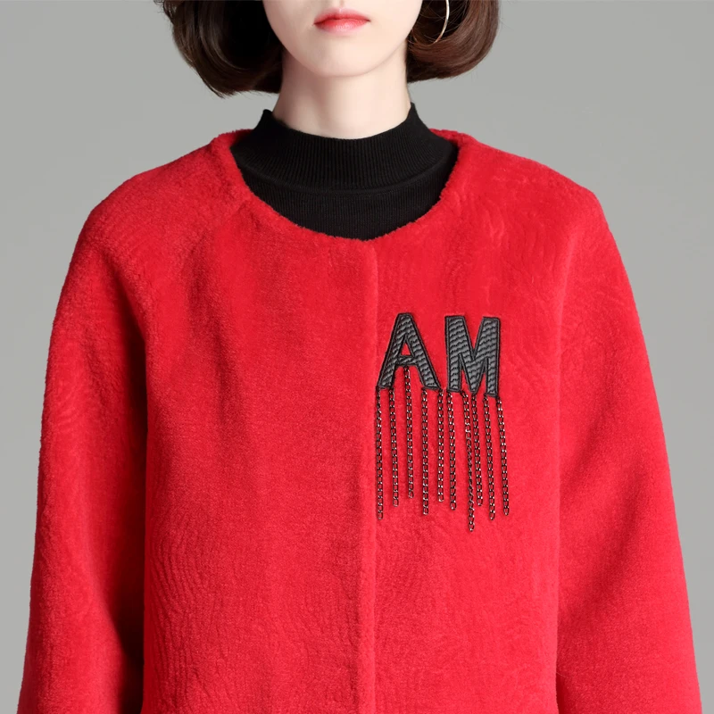 À 2018 De Outwear Red Femmes Manches Design Motif Chaud Hiver black Nouveau Womens'fur Laine Manteau Lettre Mode Longues Fourrure k0wP8nXO