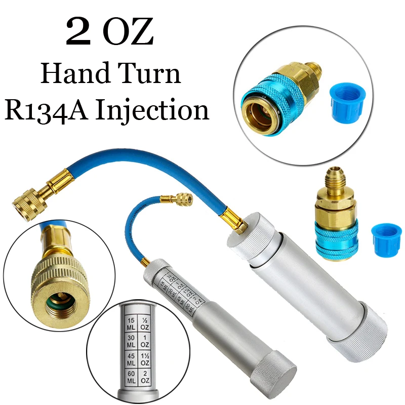 

New Oil & Dye Injector R134A 2-OZ Hand Turn Pump Oil Injection Car A/C Adapter