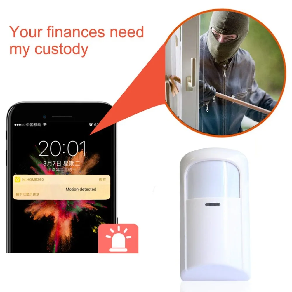 

DC Wireless Passive Infrared Detector 433MHz Wide Angle PIR Security Alarm For Our Wifi / GSM Alarm System