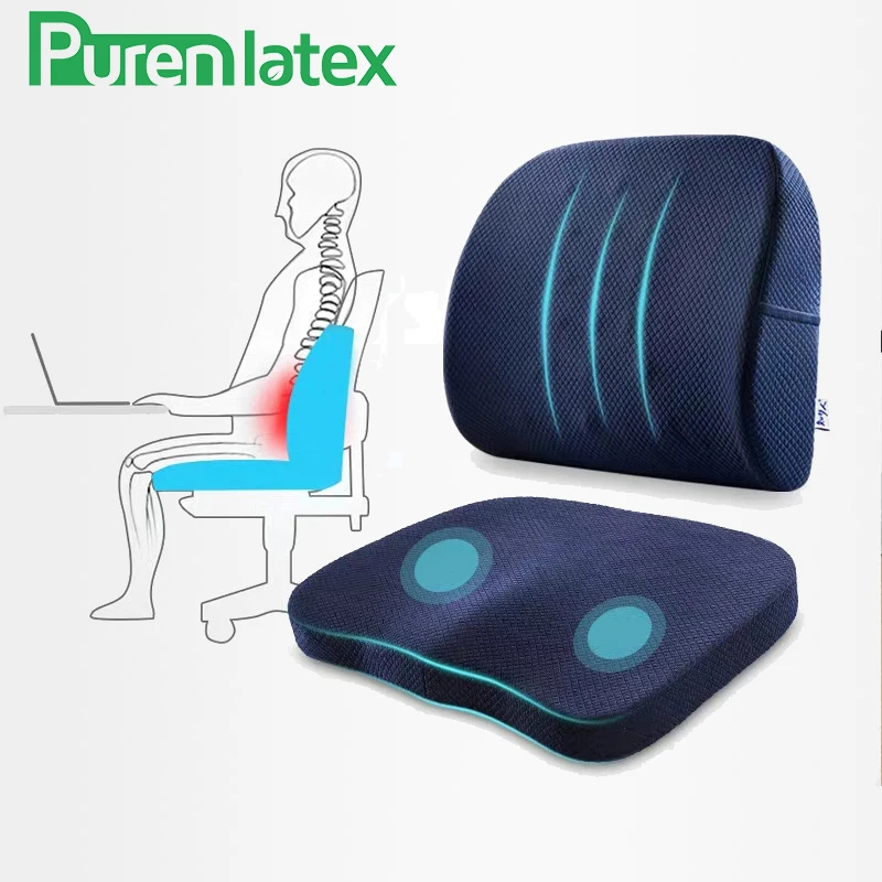 Purenlatex 2pcs Office Car Memory Foam Pillow Set Spine Coccyx Memory Foam Pillow Set Spine Coccyx