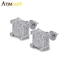 Высококачественный Блестящий Iced Out cz micro pave gold отвертки мини серьги для мужчин шпилька хип хоп женщин мужчин золотистого цвета квадратный крутое кольцо