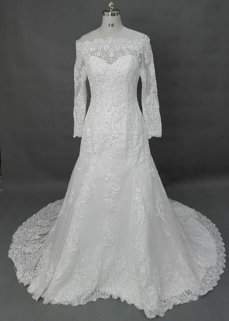 

Gorgeous Sweetheart Pearl Long Sleeves Lace Princess Wedding Dress 2016 Tulle robe de mariage