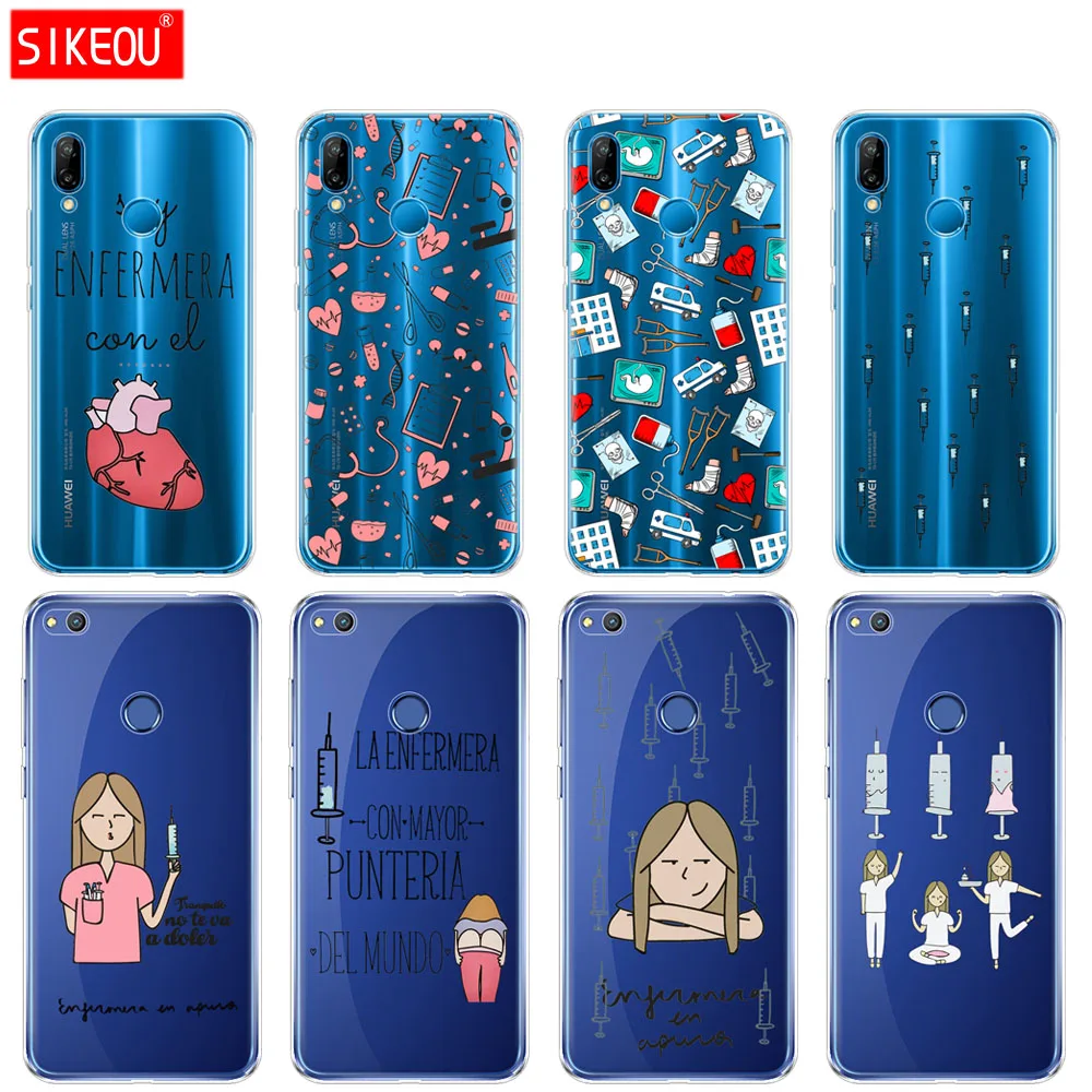 Силиконовый чехол для телефона Huawei P20 P7 P8 P9 P10 Lite Plus Pro 2017 P Smart мультяшный медицинский медсестринский прозрачный чехол