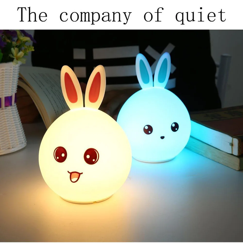 Rabbit Lamp Bunny LED Night Light Children's Nightlight Baby Sleeping Bedside Lamp USB Silicone Tap Control Touch Sensor Light