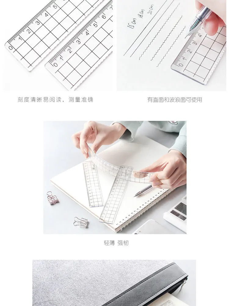 JIANWU 2pcs MUJI STYLE 15cm 18cm 20cm Transparent Simple ruler acrylic ruler Learn stationery drawing supplies