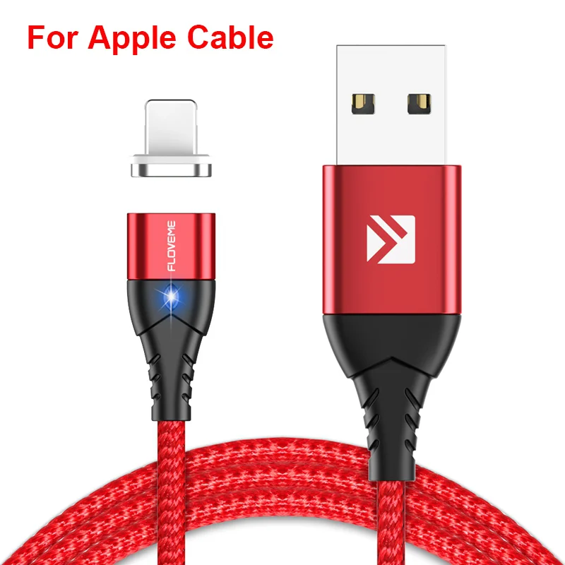 FLOVEME 3A Магнитный кабель для iPhone, магнитный кабель для быстрой зарядки, зарядное устройство для iPhone, usb type C кабель зарядного устройства микро-usb - Цвет: For Apple Red
