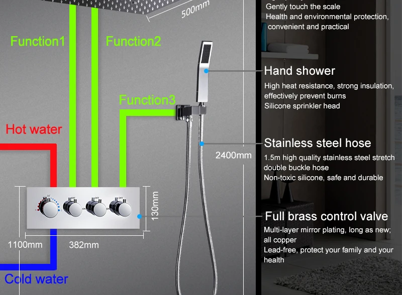hm LED Ceiling Shower Set 20 Inch constant temperature Change Mist Rain Bathroom Shower Head Multiple Functions Shower Diverter (13)