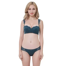 Кружевной бюстгальтер пуш-ап с половинной чашкой и трусики, комплект кружевного нижнего белья, съемные бретели, толстый мягкий бантик, женское нижнее белье