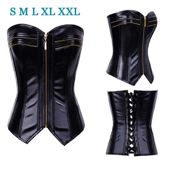 

Sexy Women Steampunk Zipper Corselet Waist Shaping Leather Corset Strapless Body Shapewear Bustier Exotic Lingerie S-2XL
