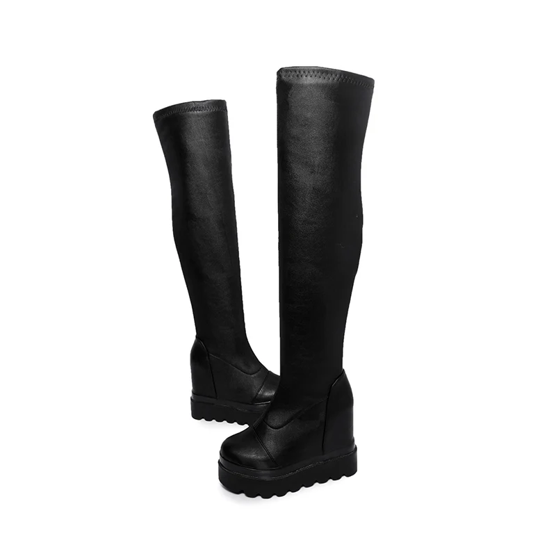 

Knee High Boots Women Botas Winter Snow Boots Female Genuine Leather 2017 Fashion Platform Wedges Shoes for Women Heigh Increase