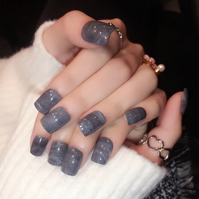 New Designed False Nails Marble Pattern Grey Color Pre Designed Fake